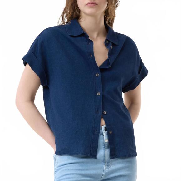 NEW CLOSED short sleeve button up shirt in dark blue - Picture 1 of 3